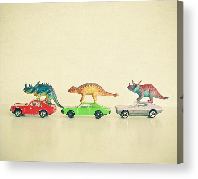 Dinosaur Photograph Acrylic Print featuring the photograph Dinosaurs Ride Cars by Cassia Beck