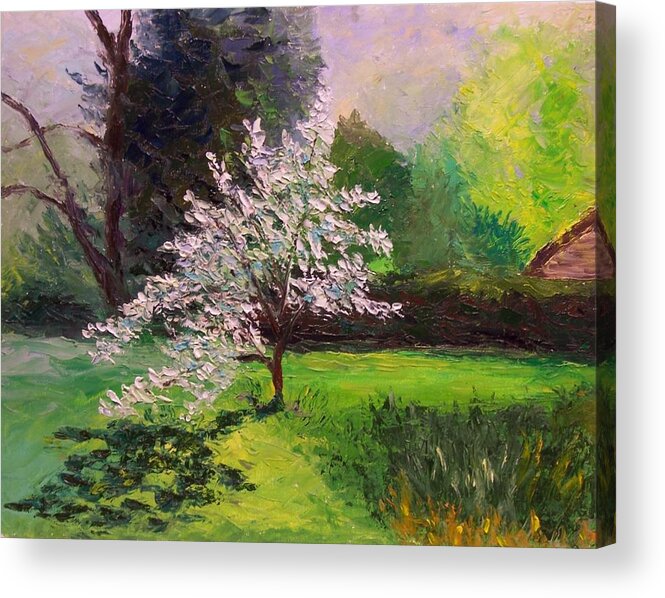 Landscape Acrylic Print featuring the painting Dogwood in Bloom by Nicolas Bouteneff