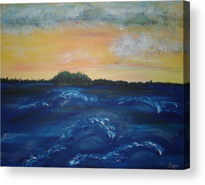 Water Acrylic Print featuring the painting Early Morning on MDI by Angie Butler