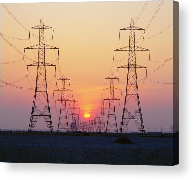 Pylon Acrylic Print featuring the photograph Electricity Pylons by Martin Bond/science Photo Library