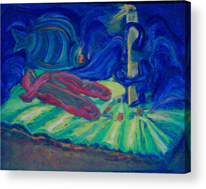 Surreal Acrylic Print featuring the pastel Elf and His Magical Slippers by Suzanne Berthier