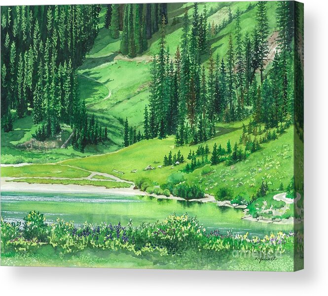Water Color Trees Acrylic Print featuring the painting Emerald Lake by Barbara Jewell