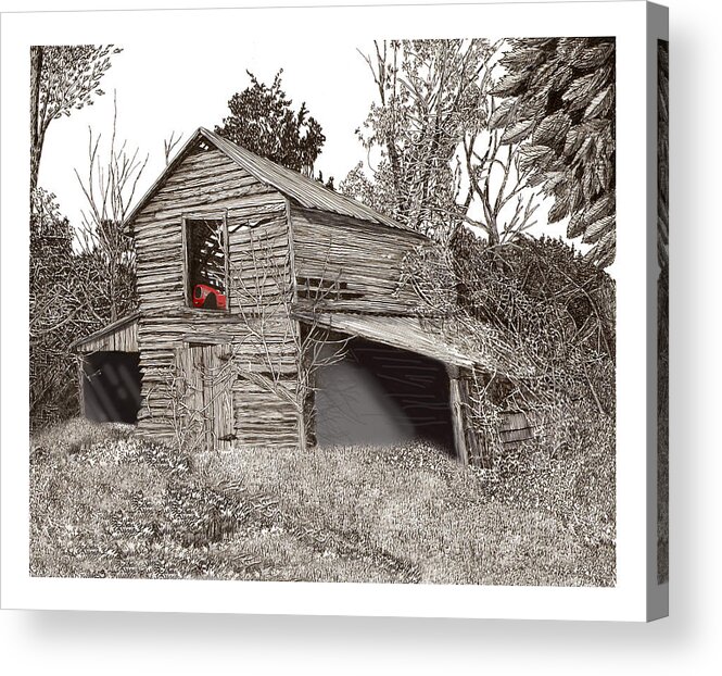 I'll Put Your Car In The Barn And Make It Look Old Acrylic Print featuring the drawing Your Car in an Empty old barn by Jack Pumphrey
