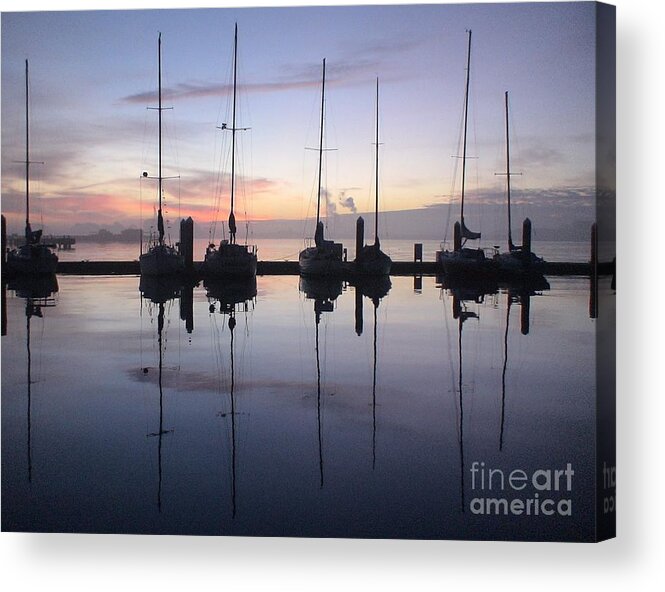 Sailboats Acrylic Print featuring the photograph Eureka Harbor at Sunset by Laura Wong-Rose