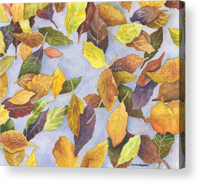 Leaves Painting Acrylic Print featuring the painting Fallen Leaves by Anne Gifford