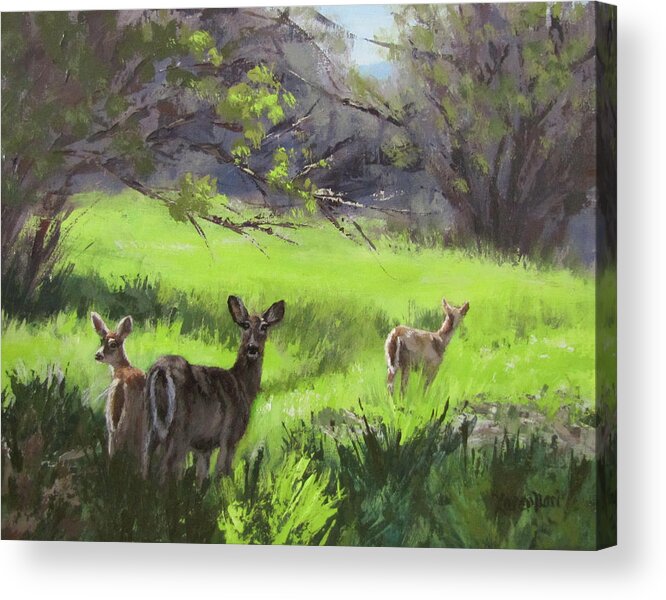 Deer Acrylic Print featuring the painting Family Outing by Karen Ilari
