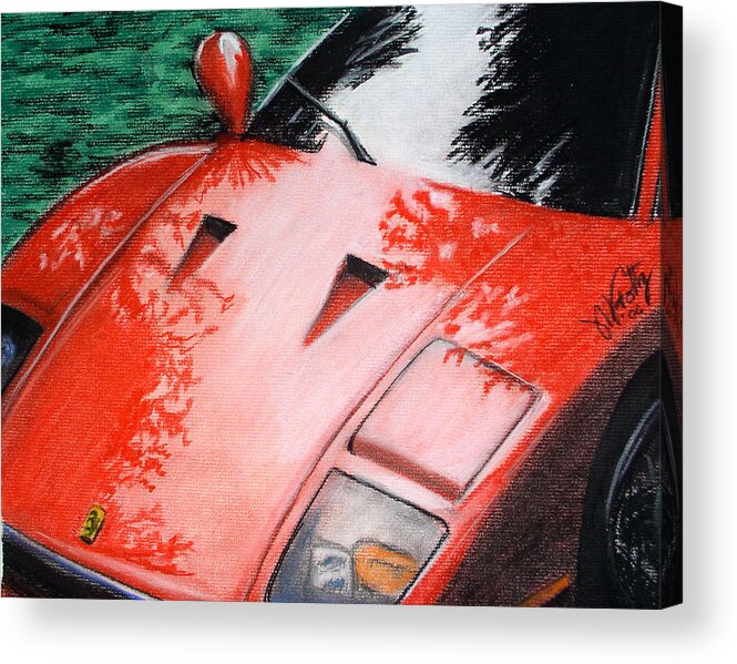 Bus Acrylic Print featuring the painting Ferrari In Red by Michael Foltz