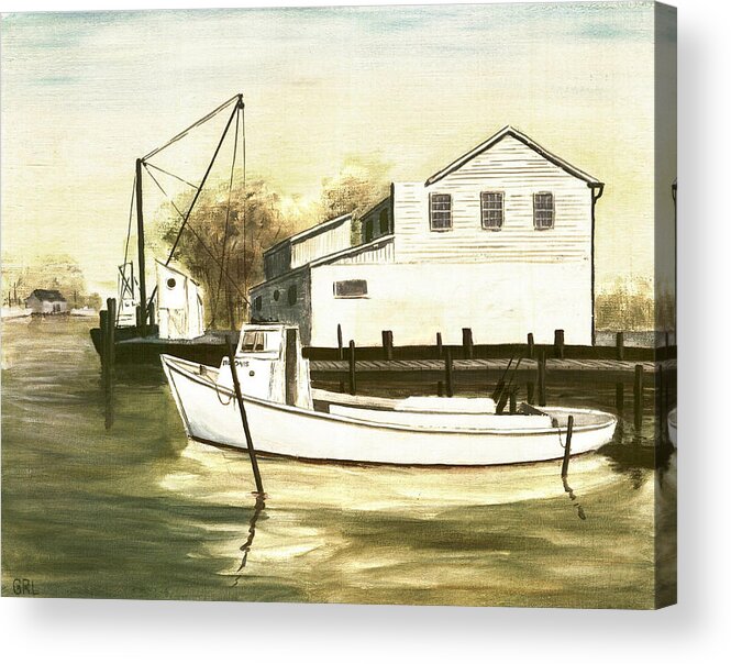 Boat Acrylic Print featuring the painting Fine Art Traditional Oil Painting Solomons Island by G Linsenmayer