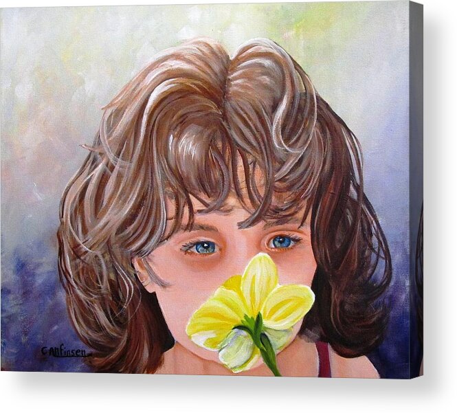 Daffodil Acrylic Print featuring the painting First Daffodil by Carol Allen Anfinsen