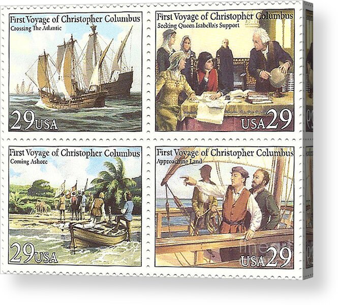 Stamp Acrylic Print featuring the photograph First Voyage of Christopher Columbus Commemorative Stamp Block by Charles Robinson
