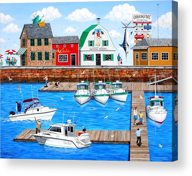 Fishing Acrylic Print featuring the painting Fish Tails and Tall Tales by Wilfrido Limvalencia