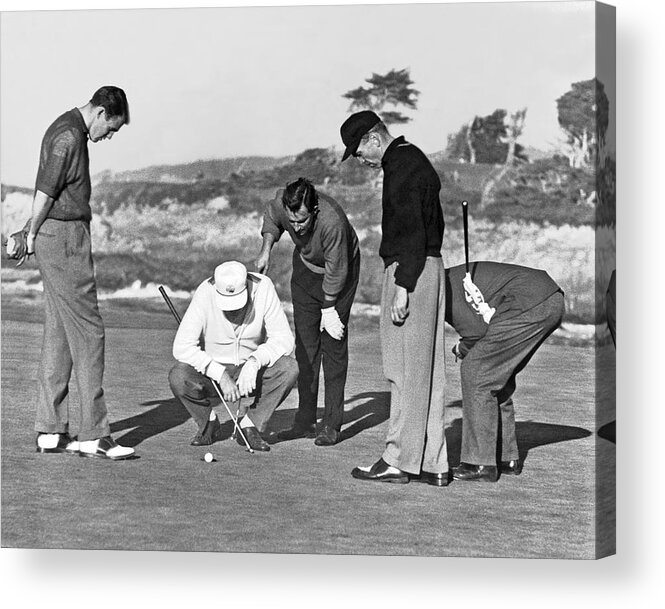 1952 Acrylic Print featuring the photograph Five Golfers Looking At A Ball by Underwood Archives