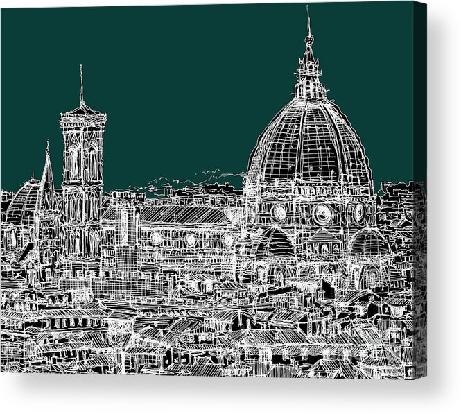 Florence Acrylic Print featuring the drawing Florence white on turquoise by Adendorff Design