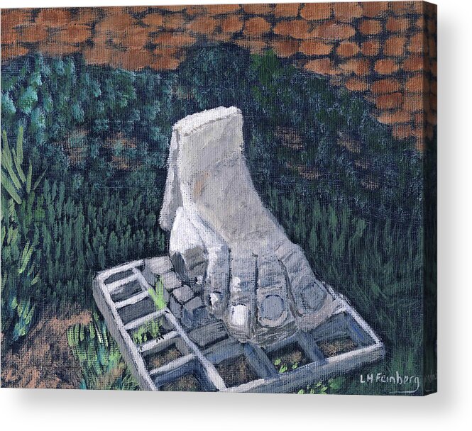 Landscape Acrylic Print featuring the painting Foot Statue-Caesaria by Linda Feinberg