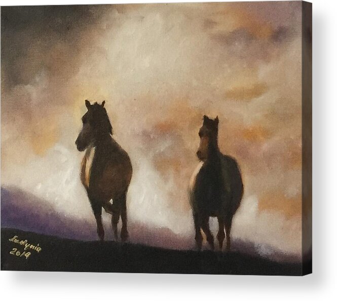 Art Acrylic Print featuring the painting Galloping Horss by Ryszard Ludynia