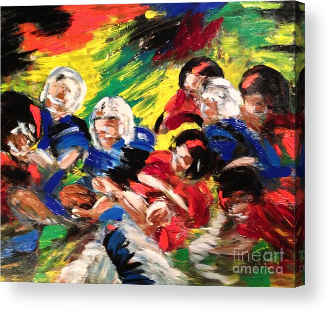 Football. Game Acrylic Print featuring the painting Game On by Karen Ferrand Carroll