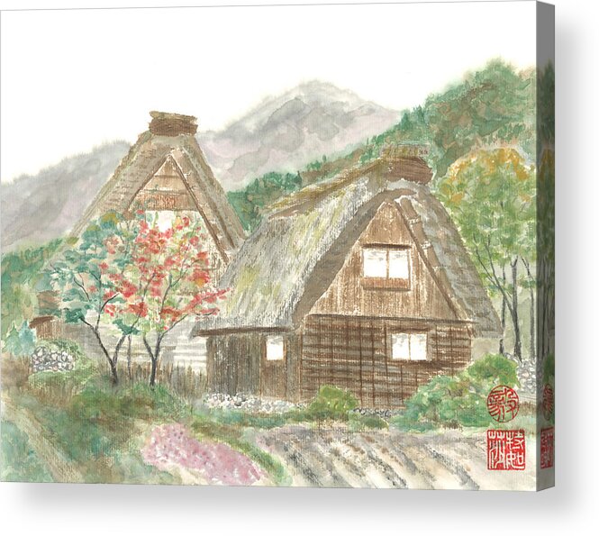 Japanese Acrylic Print featuring the painting Gassho-Zukuri Home by Terri Harris
