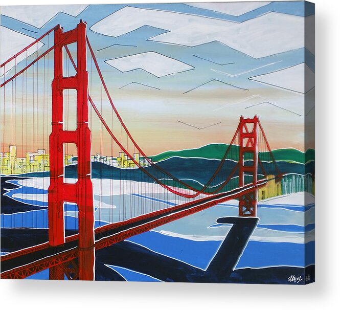 Golden Gate Bridge Acrylic Print featuring the painting Golden Gate by Laura Hol Art