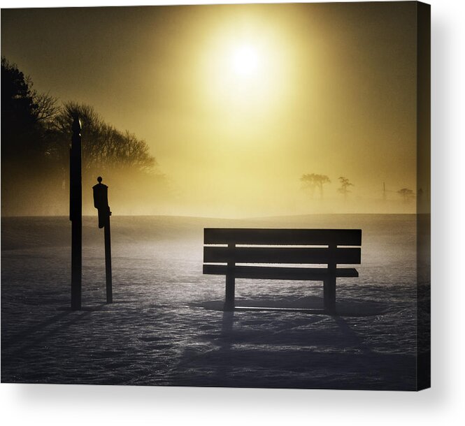 Sunrise Acrylic Print featuring the photograph Golden Morning Bench by Vicki Jauron