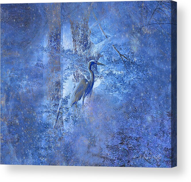 J Larry Walker Acrylic Print featuring the digital art Great Blue Heron In Cosmic Meditation by J Larry Walker