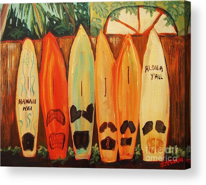 Hawaii Acrylic Print featuring the painting Hawaiian Surfboards by Janet McDonald