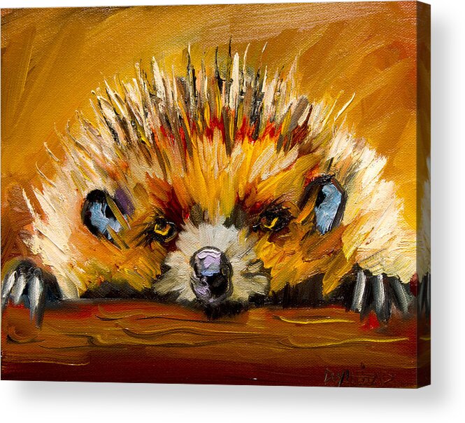 Woodland Creatures Acrylic Print featuring the painting Hedgehog Fun by Diane Whitehead