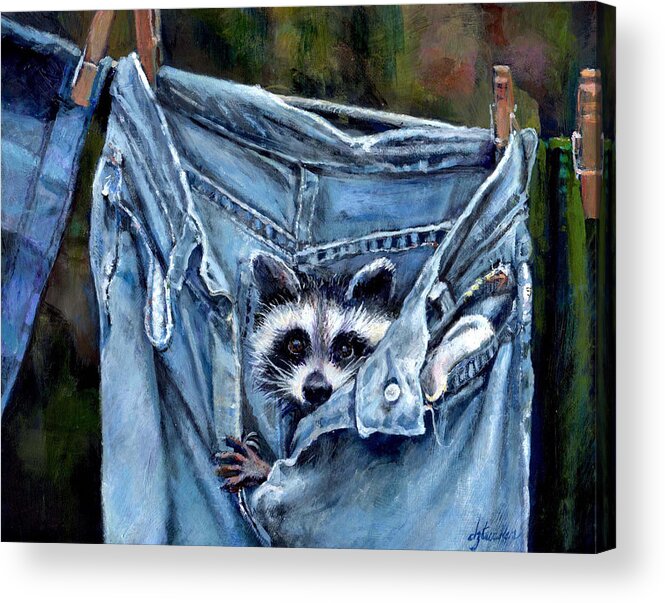 Nature Acrylic Print featuring the painting Hiding in My Jeans by Donna Tucker