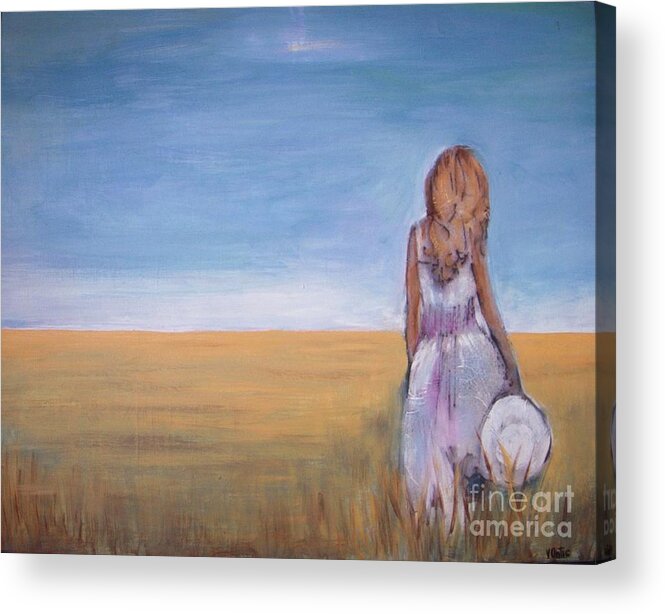 Wheat Field Acrylic Print featuring the painting Girl in Wheat Field by Vesna Antic