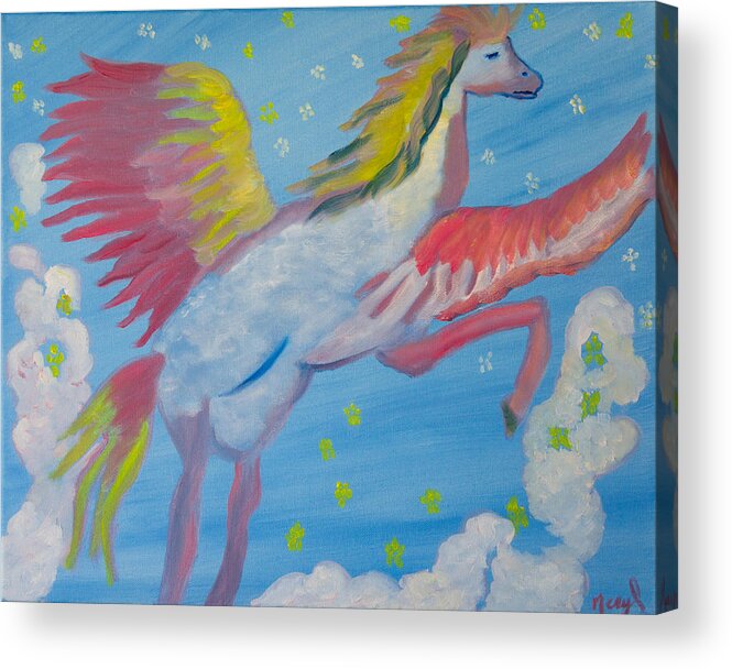 Pegasus Acrylic Print featuring the painting Gloria's Dream Pegasus by Meryl Goudey