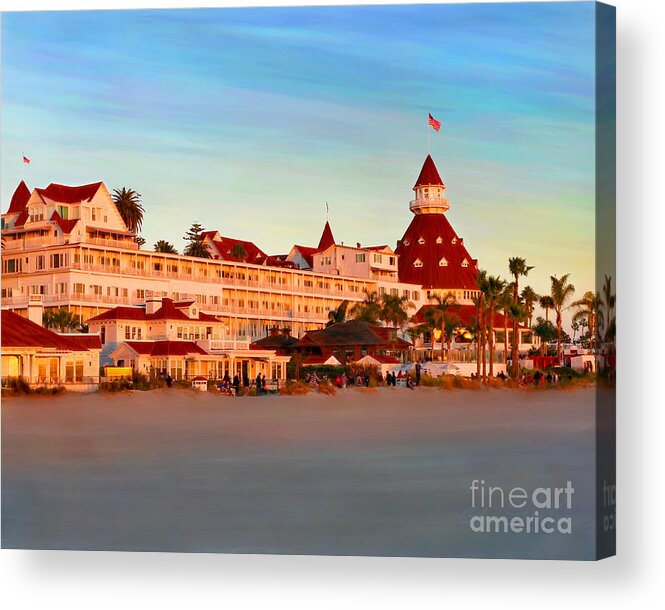 Hotel Del Sunset Coronado Acrylic Print featuring the mixed media Hotel Del Sunset by Glenn McNary