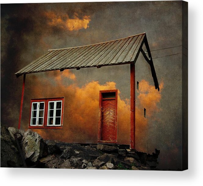 Surrealism Acrylic Print featuring the photograph House in the clouds by Sonya Kanelstrand