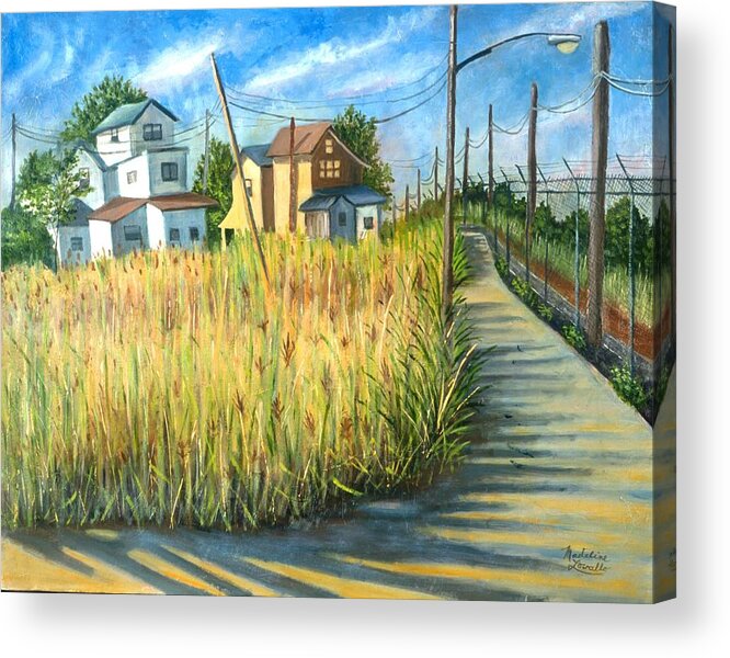 Weeds Acrylic Print featuring the painting Houses In The Weeds by Madeline Lovallo