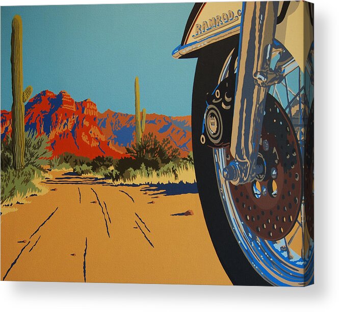 Motorcycle Acrylic Print featuring the painting In Search of the Herd by Cheryl Fecht