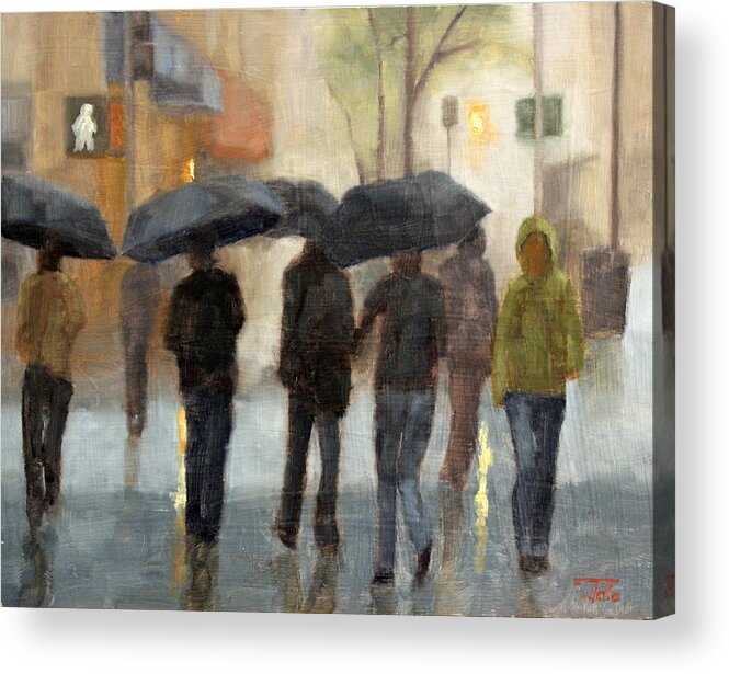 Cityscape Acrylic Print featuring the painting In spite of rain by Tate Hamilton