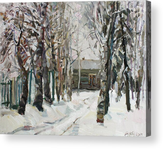 Park Acrylic Print featuring the painting In the snowy silence by Juliya Zhukova