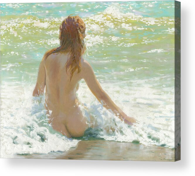 Nude Acrylic Print featuring the painting In Waves of the Black Sea 2012 by Denis Chernov