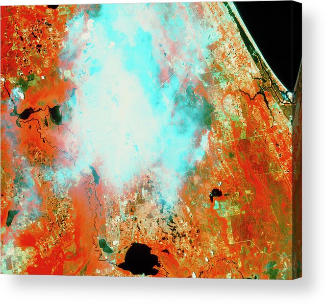 Daytona Beach Acrylic Print featuring the photograph Infrared Satellite Image Of Forest Fires by Mda Information Systems/science Photo Library