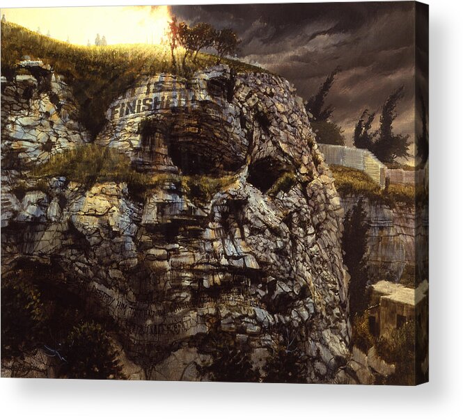 Golgotha Acrylic Print featuring the painting It is Finished Calvary Jerusalem by Graham Braddock