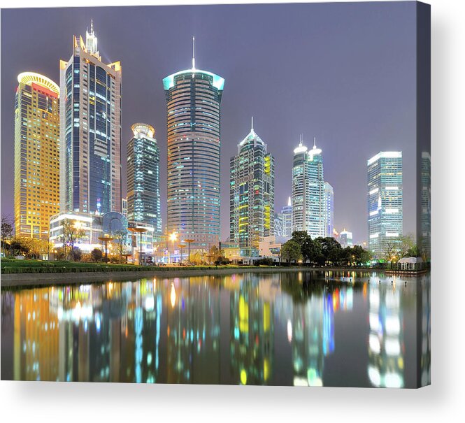 Downtown District Acrylic Print featuring the photograph Lakeside Skyscrapers by Wei Fang