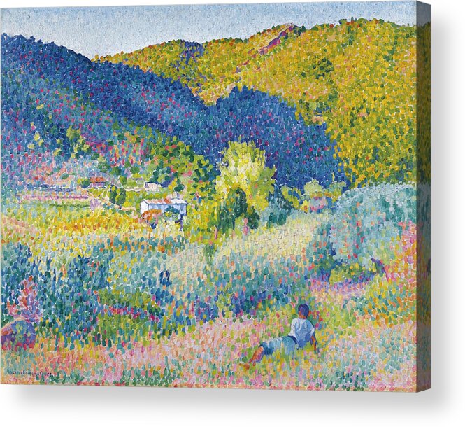 Henri-edmond Cross Acrylic Print featuring the painting Landscape with Mountain Range by Henri-Edmond Cross