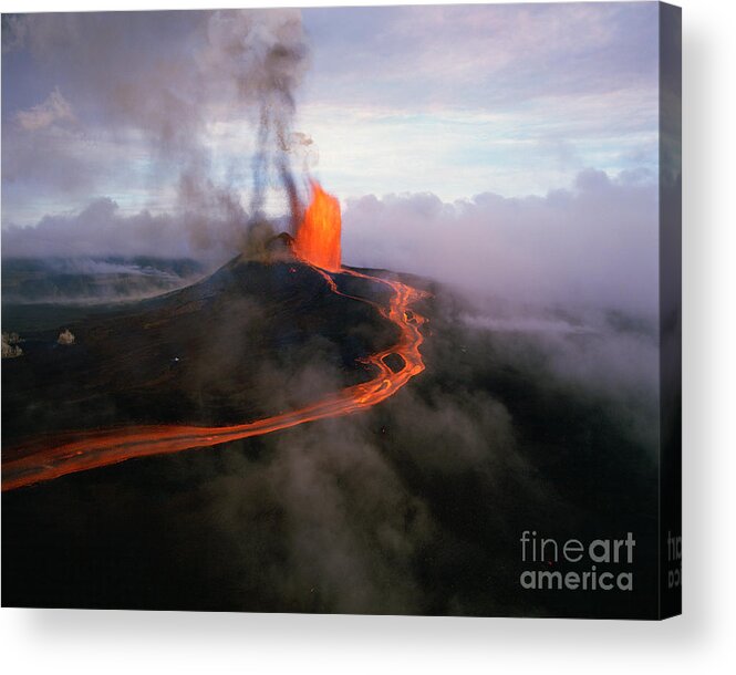 Nature Acrylic Print featuring the photograph Lava Fountain At Kilauea Volcano, Hawaii by Douglas Peebles