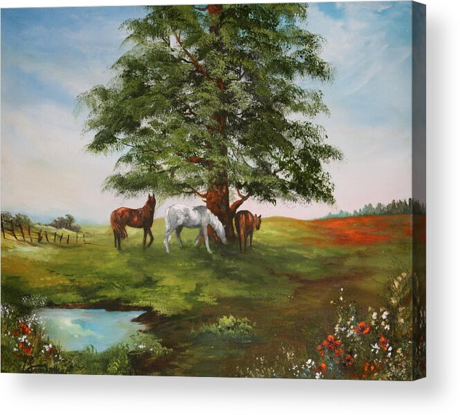 Horses Acrylic Print featuring the painting Lazy Days in Summer by Jean Walker