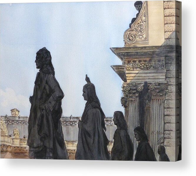 Architecture Acrylic Print featuring the painting Le Louvre II by Henrieta Maneva