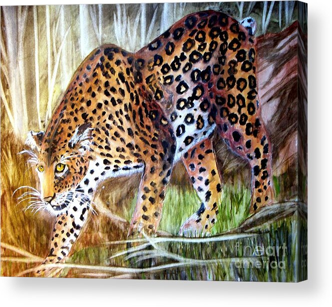 Leopard Acrylic Print featuring the painting Leopard on the loose by Carol Grimes