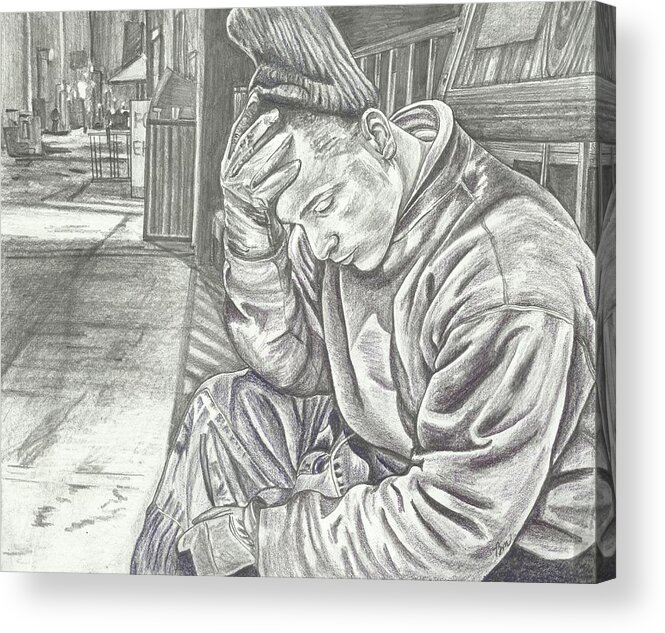 Man Acrylic Print featuring the drawing Life's Heartaches by Beverly Marshall