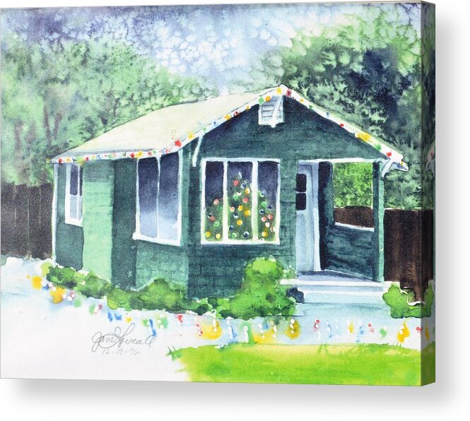 Still-life Acrylic Print featuring the painting Little Green House at Christmas by Jane Loveall