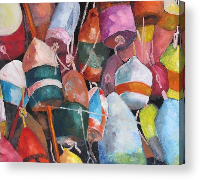 Lobsters Acrylic Print featuring the painting Lobster Trap Buoys by Susan Richardson