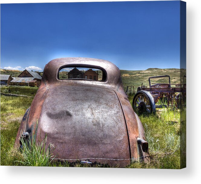 Old Car Acrylic Print featuring the photograph Looking Thru a Window H D R by Joe Palermo