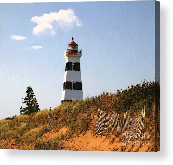 Lighthouse Acrylic Print featuring the painting Looking Up from the Dunes at West Point Light by RC DeWinter