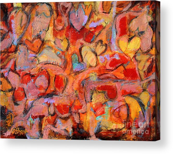 Abstract Hearts Acrylic Print featuring the painting Love Everywhere by Kelly Athena